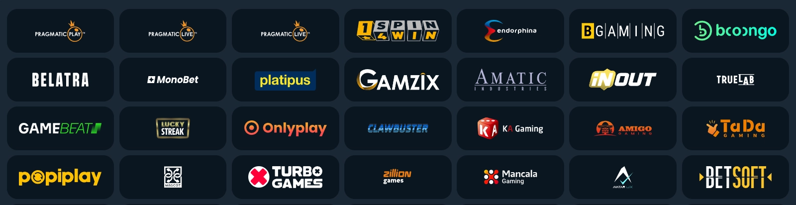 Software providers and game studios available at Slotorado online casino