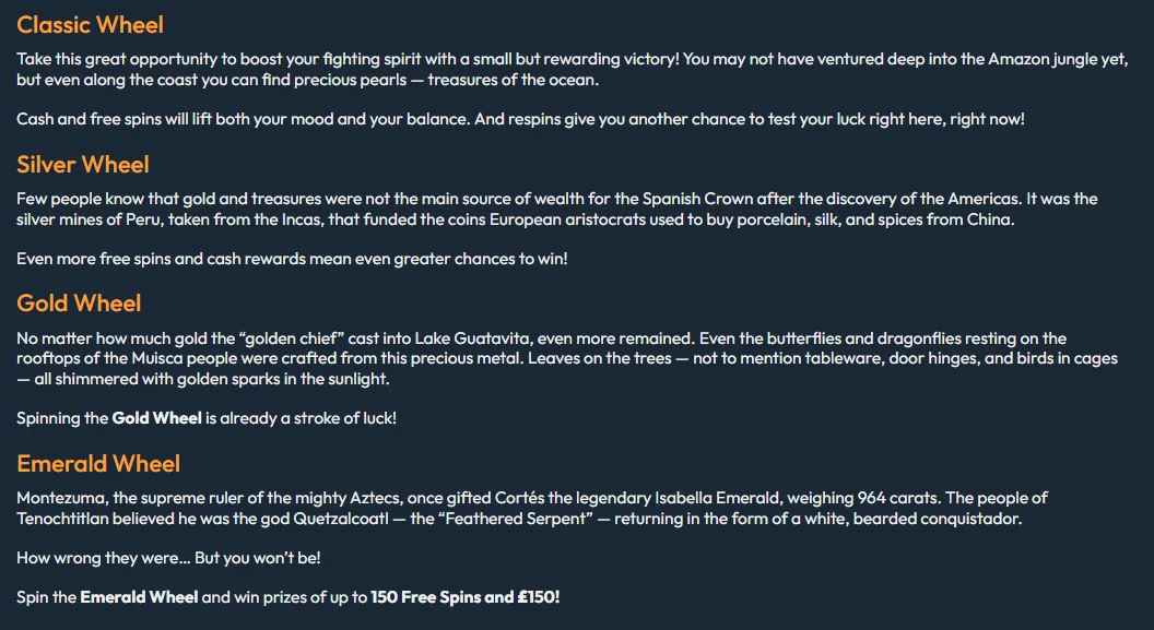 Slotorado Casino Wheel of Fortune rewards and prize details